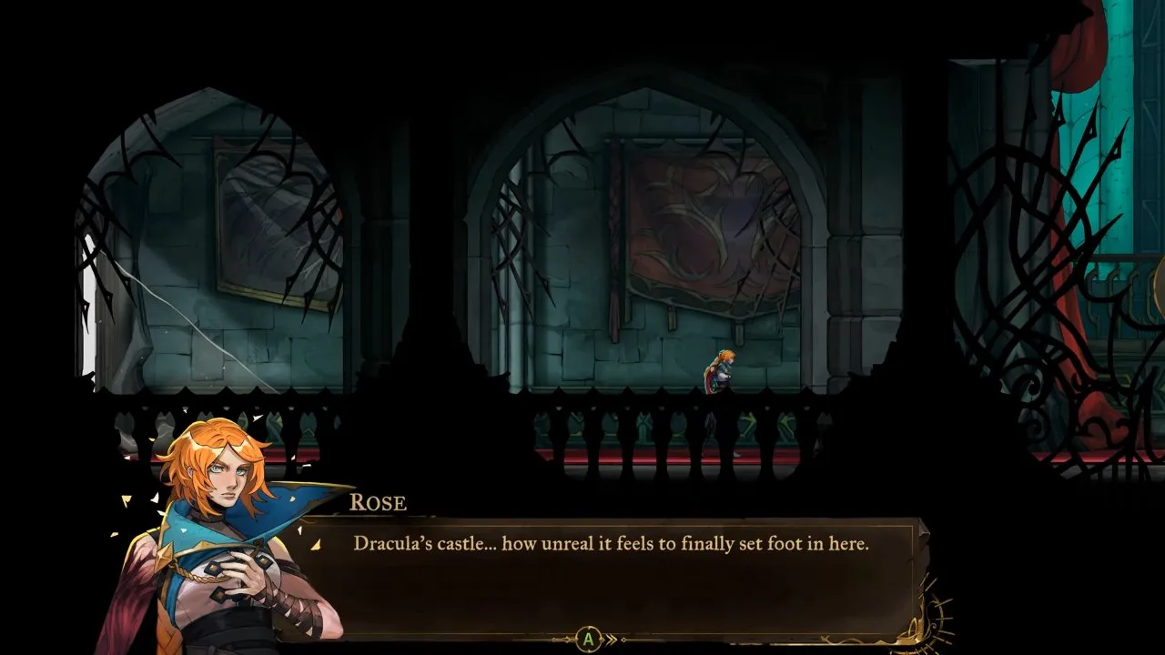 Castlevania: Belmont's Curse Justice District, Rose inside a stone corridor in Dracula's Castle