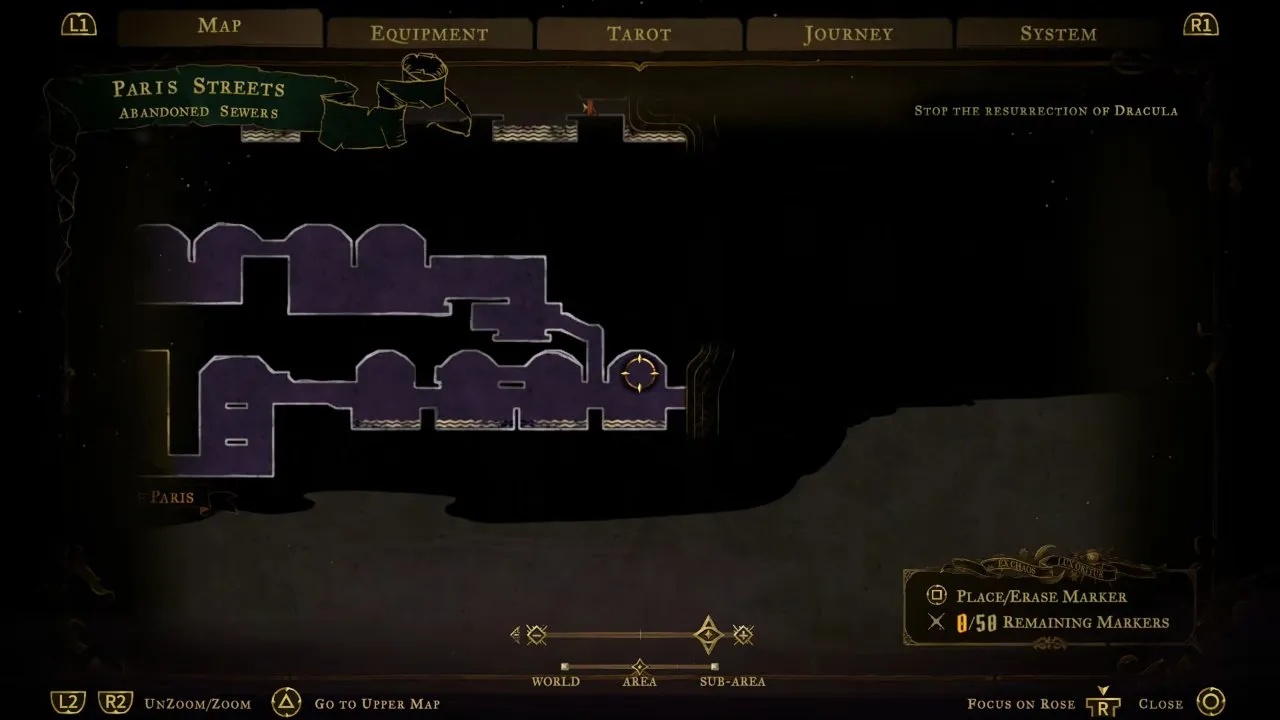 Castlevania: Belmont's Curse map of the Abandoned Sewers under Paris Streets