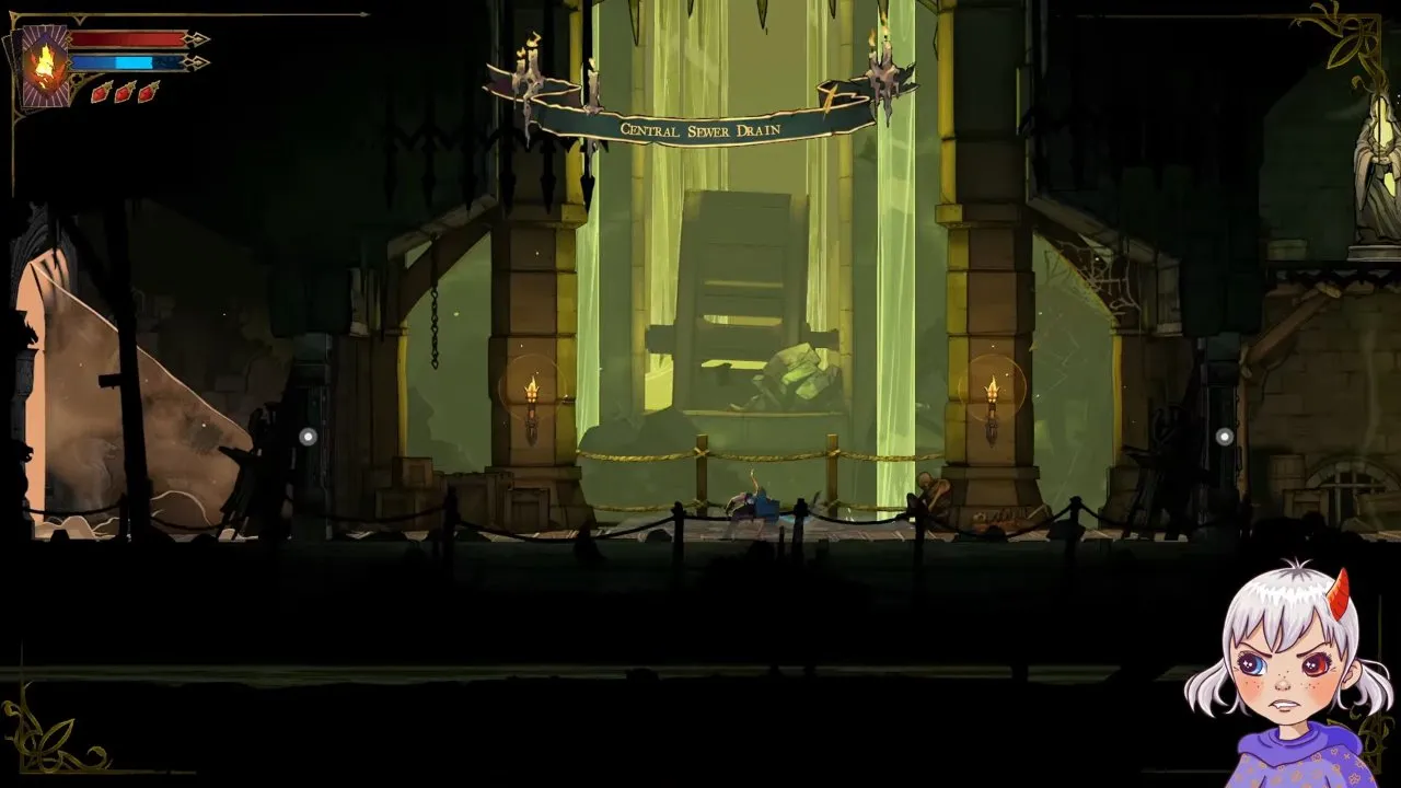 Castlevania: Belmont's Curse map route at Central Sewer Drain beneath a green waterfall