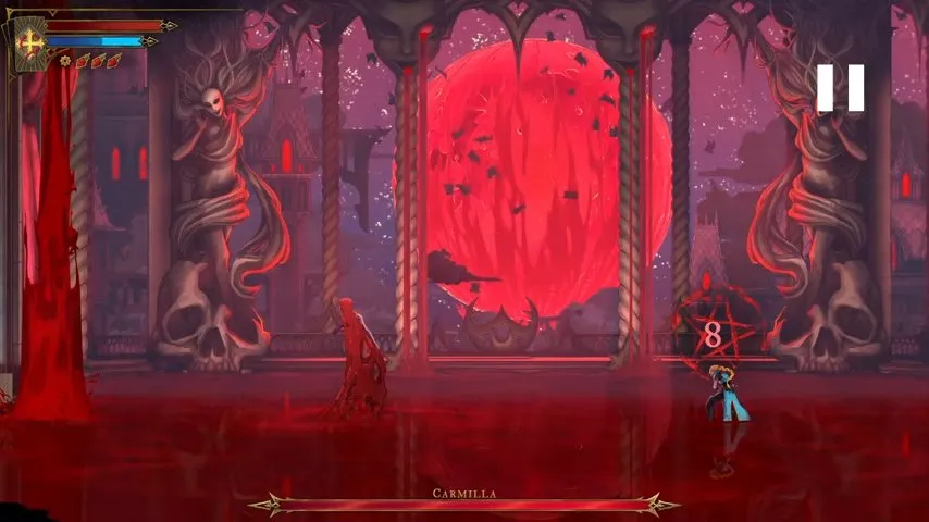Castlevania Belmont's Curse Carmilla fight with an eight curse counter above Rose