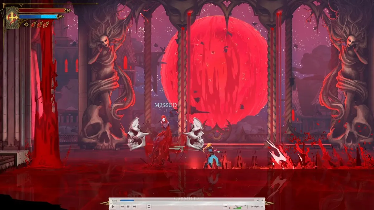 Castlevania Belmont's Curse Carmilla fight with blood rising along the floor beside Rose