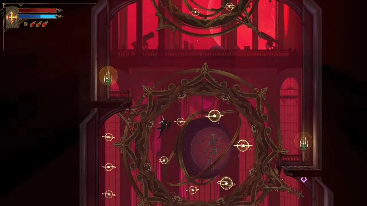 Castlevania Belmont's Curse Observation Tower woman globe with Rose airborne beside its glowing points