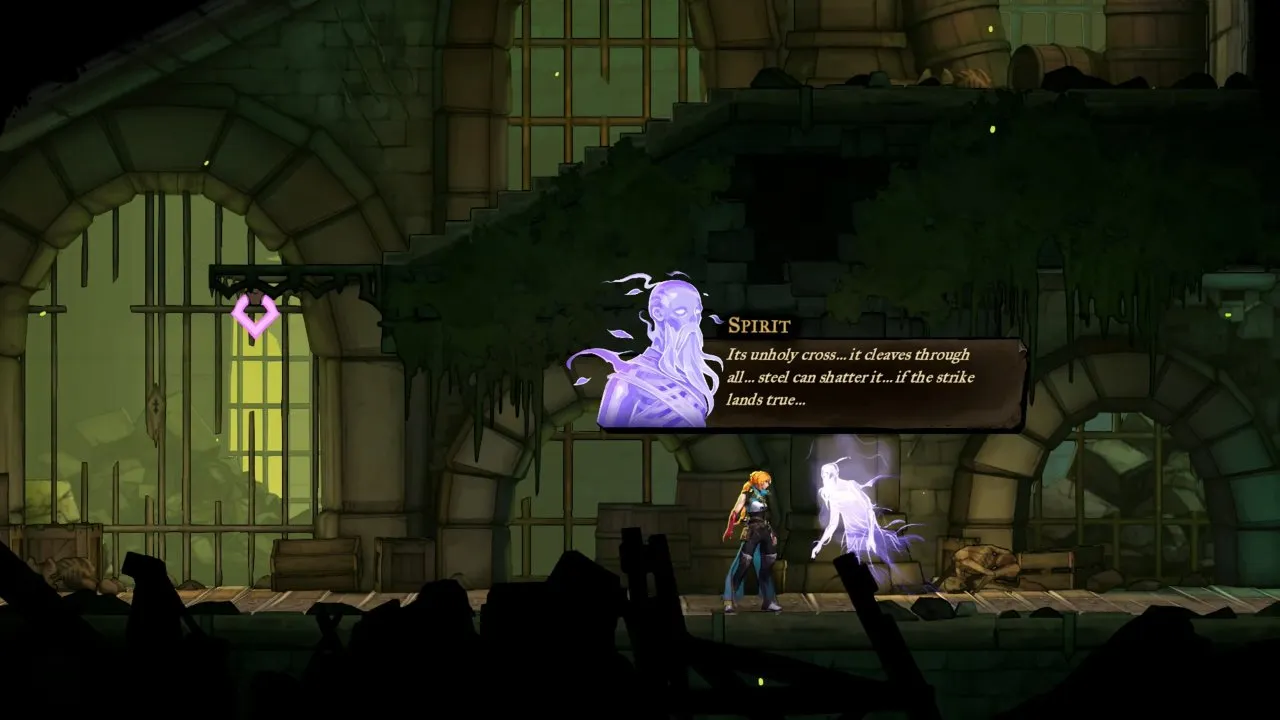 Castlevania: Belmont's Curse Paris Streets spirit dialogue about shattering the unholy cross